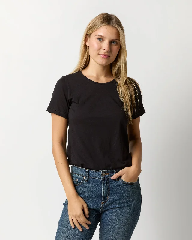 Short-Sleeved Relaxed Tee in Black Pima Cotton