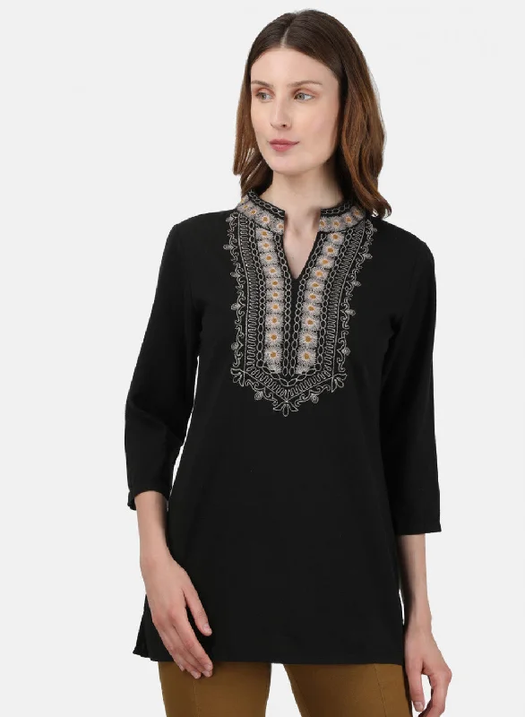 Womens Black Embroidered Top