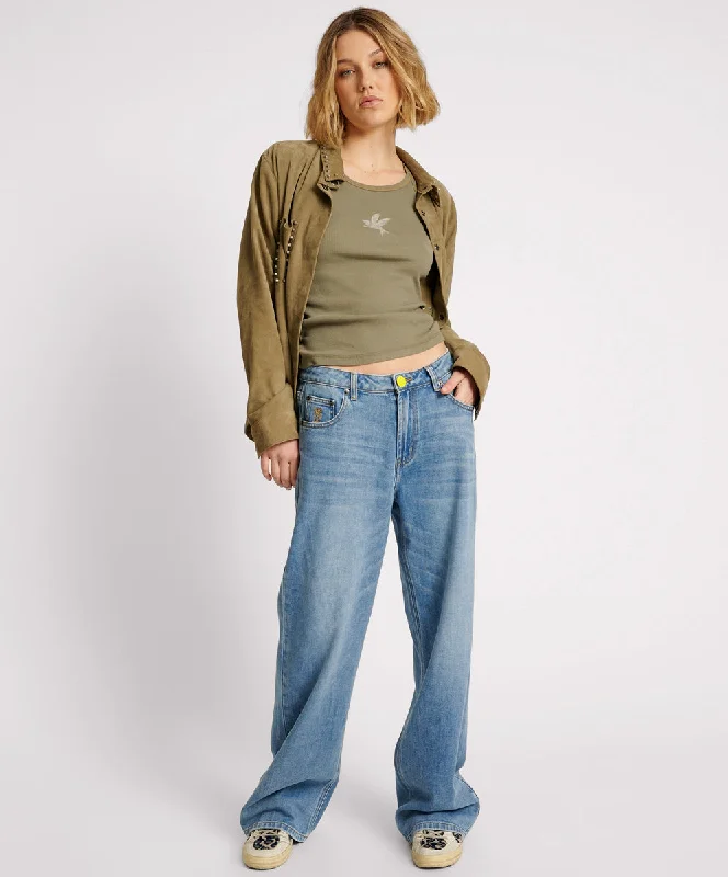 One Teaspoon Blue Raptor Jackson Mid Waist Wide Leg Jean