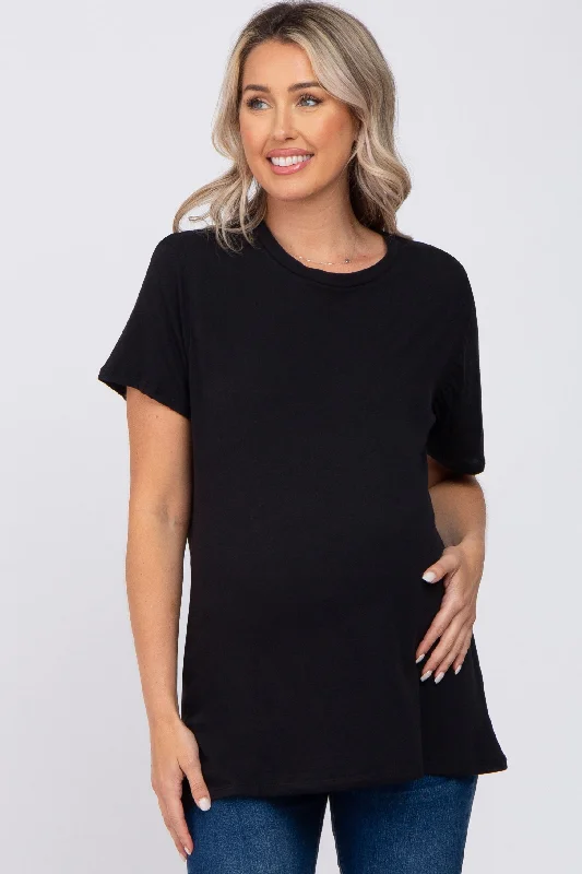 Black Oversized Short Sleeve Maternity Top