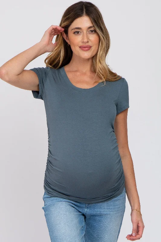 Deep Teal Basic Short Sleeve Maternity Fitted Top