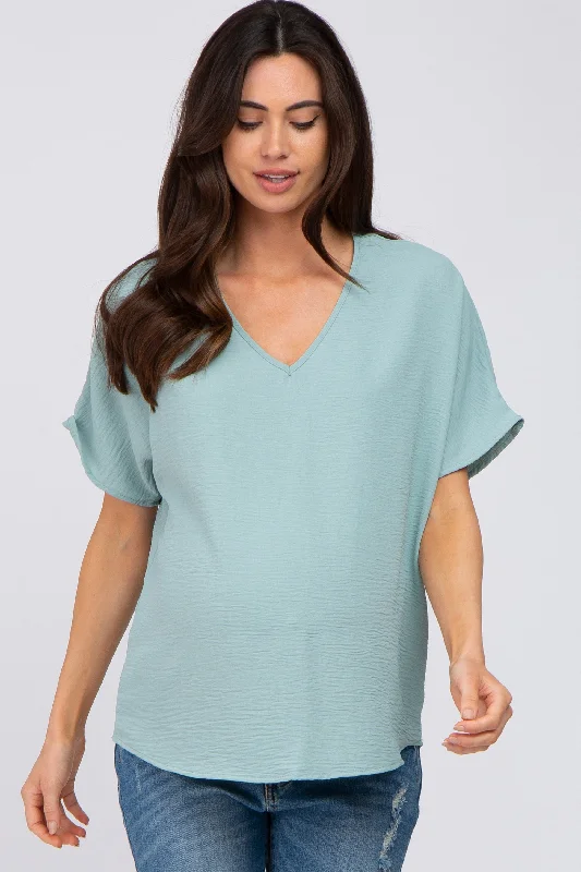 Light Jade Short Sleeve Maternity Blouse