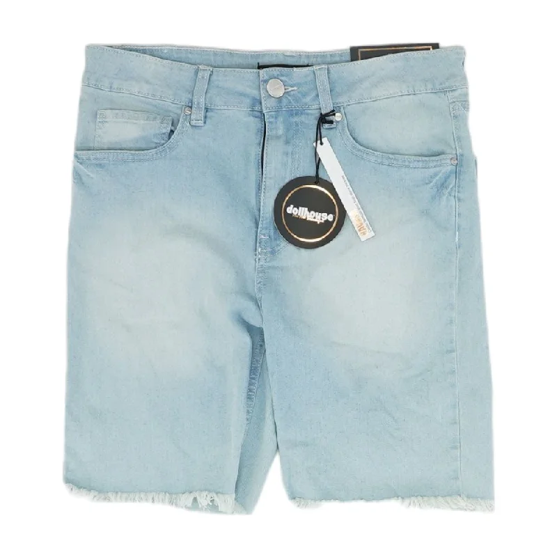 Blue Solid Denim Shorts