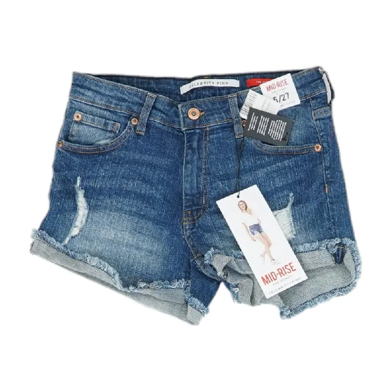 Blue Solid Denim Shorts