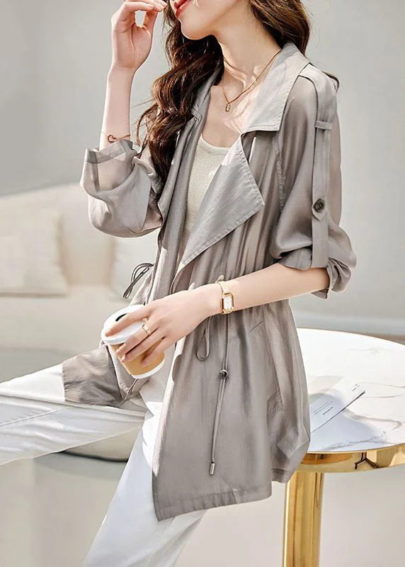 Classy Grey Lapel Cinched UPF 50+ Coat Jacket Fall