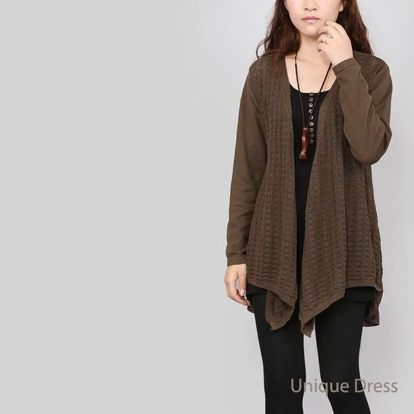 Dark Khaki long sleeve women knit coat jacket