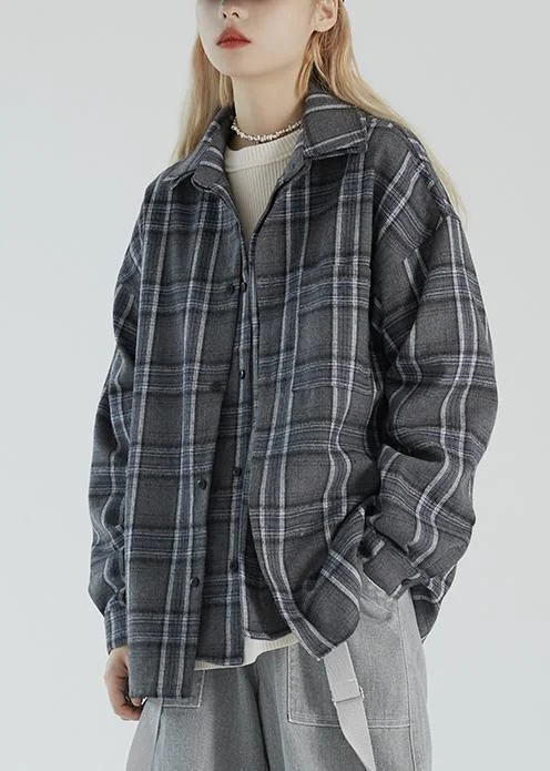 Fake two-piece plaid shirt women's autumn 2021 new coat loose jacket