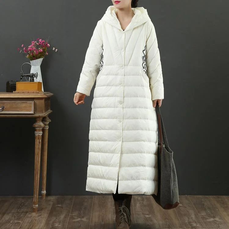 Fine white coats trendy plus size winter jacket embroidery hooded winter outwear