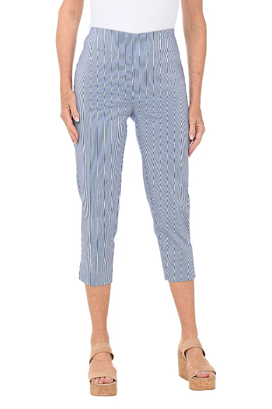 Petite Striped Pull-On Capri Pant