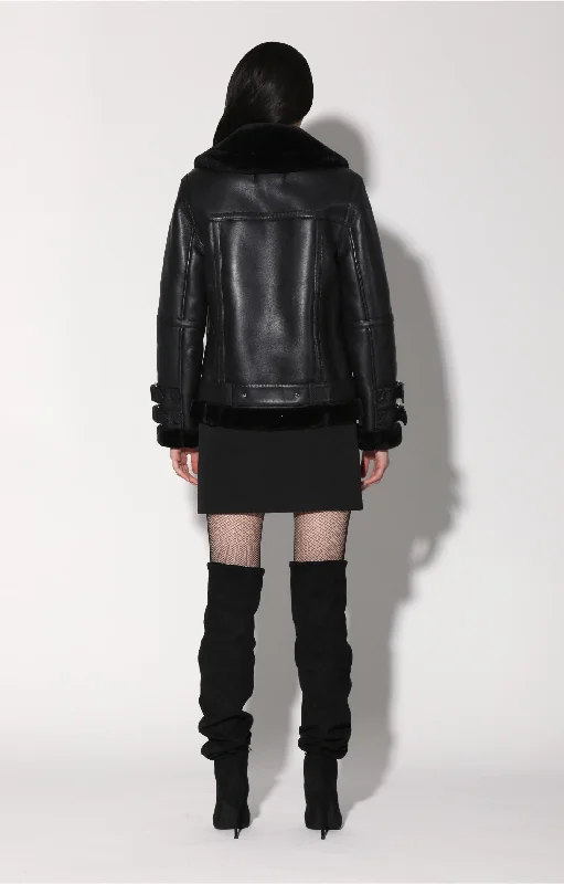 Whitney Jacket, Black Leather/ Black Fur - Leather