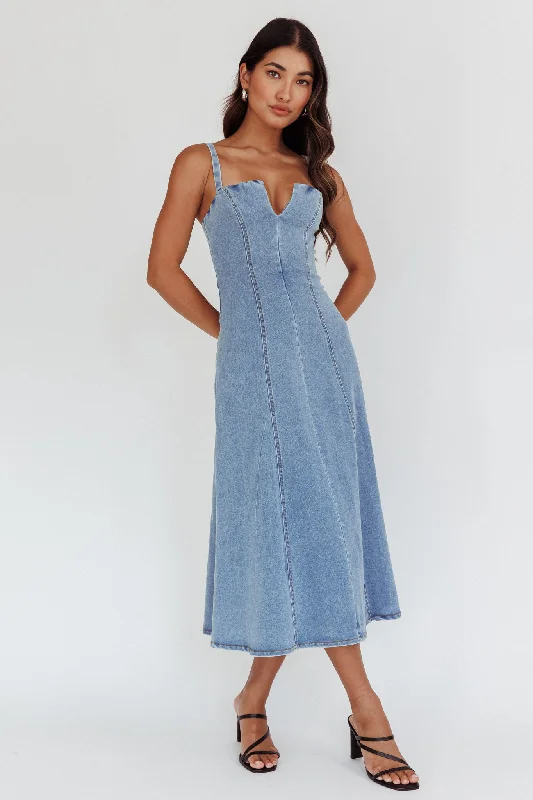 Catch My Drift A-Line Midi Dress Denim Blue