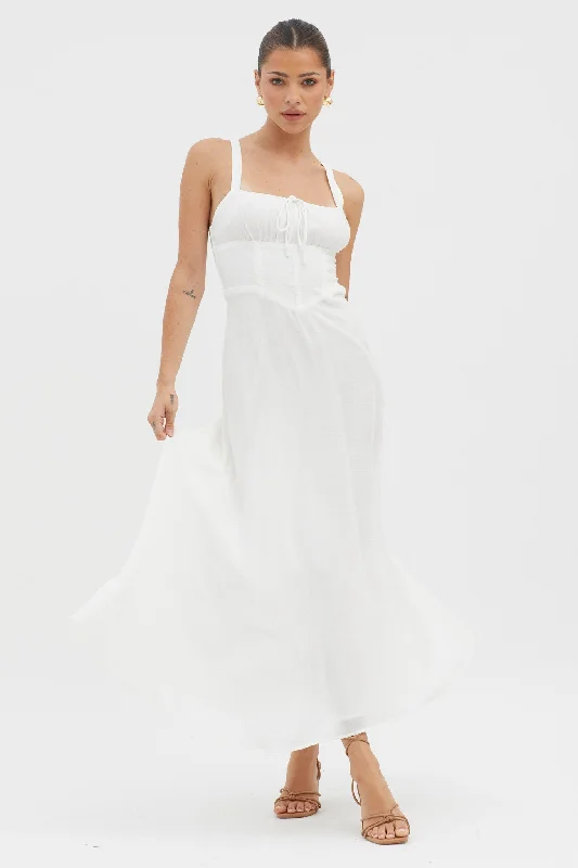 Sweet Pea Tied Bust A-Line Midi Dress White