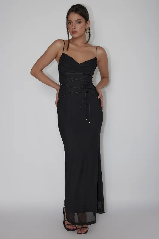 Teava Laced Waist Maxi Dress Black