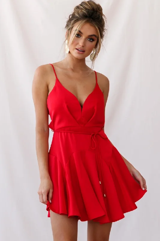 Valley Ruffle Tie-Up Back Dress Red