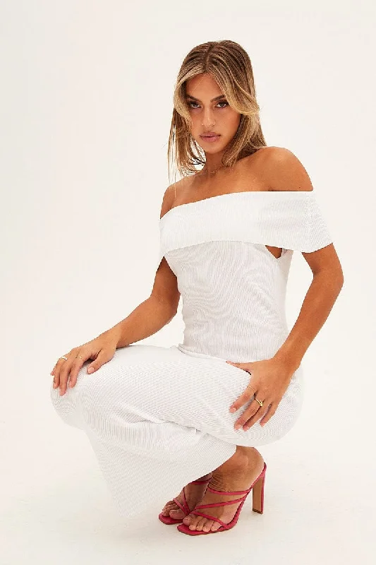 White Off Shoulder Dress Knit Bodycon Knit