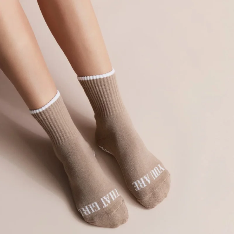 You Are That Girl Crew Grip Sock - Beige (Barre / Pilates)