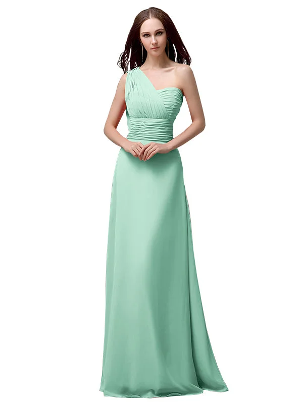 Unique One-shoulder Sleeveless A-line Floor-Length Bridesmaid Dresses