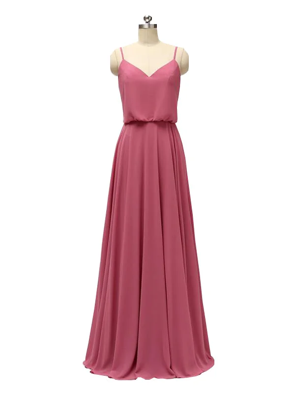 Elegant Spaghetti Strap Chiffon Floor Length Maxi Modern Bridesmaid Dresses