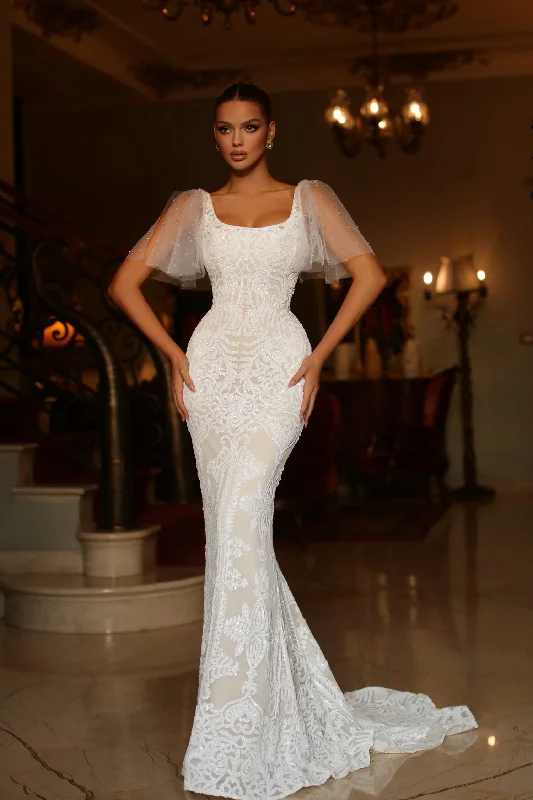 Tina Holly TW111 Long Mermaid Sequin Detachable Sleeve Wedding Dress